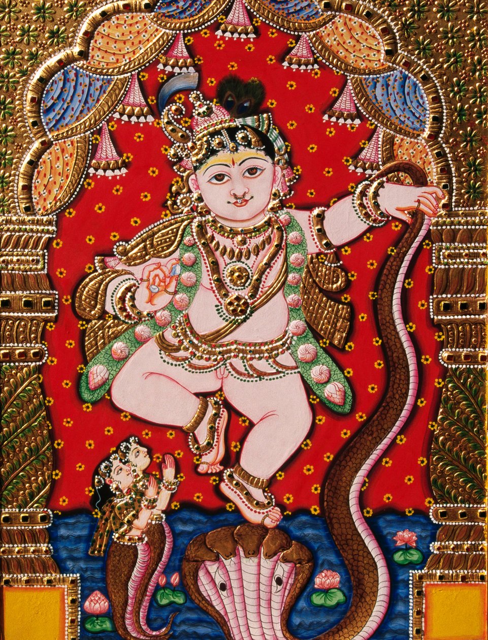 Reliéfní malba Lorda Bal Krišny Tanjore od School Indian