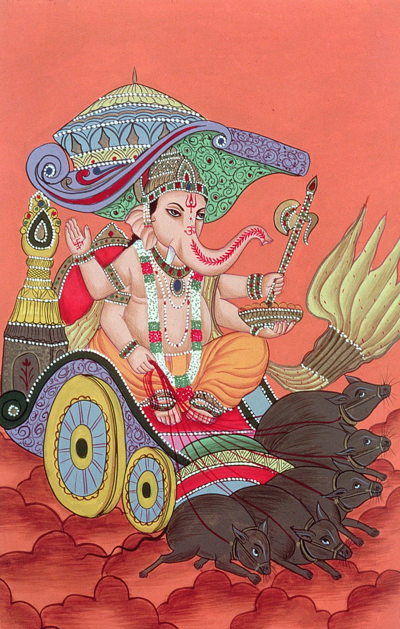 Ganéš, sloní bůh (kvaš na papíře) od School Indian