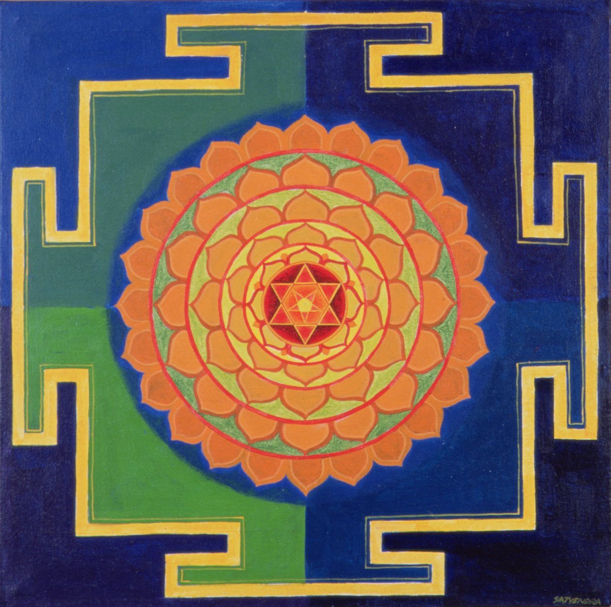 Kresba Gayatri Yantra (pigment na desce) od School Indian