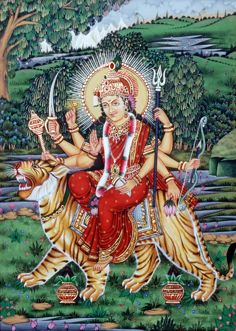 Miniaturní malba bohyně Durgy od School Indian