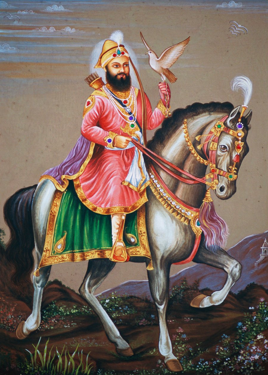 Guru Govind Singh na koni Miniatura malba na papíře od School Indian