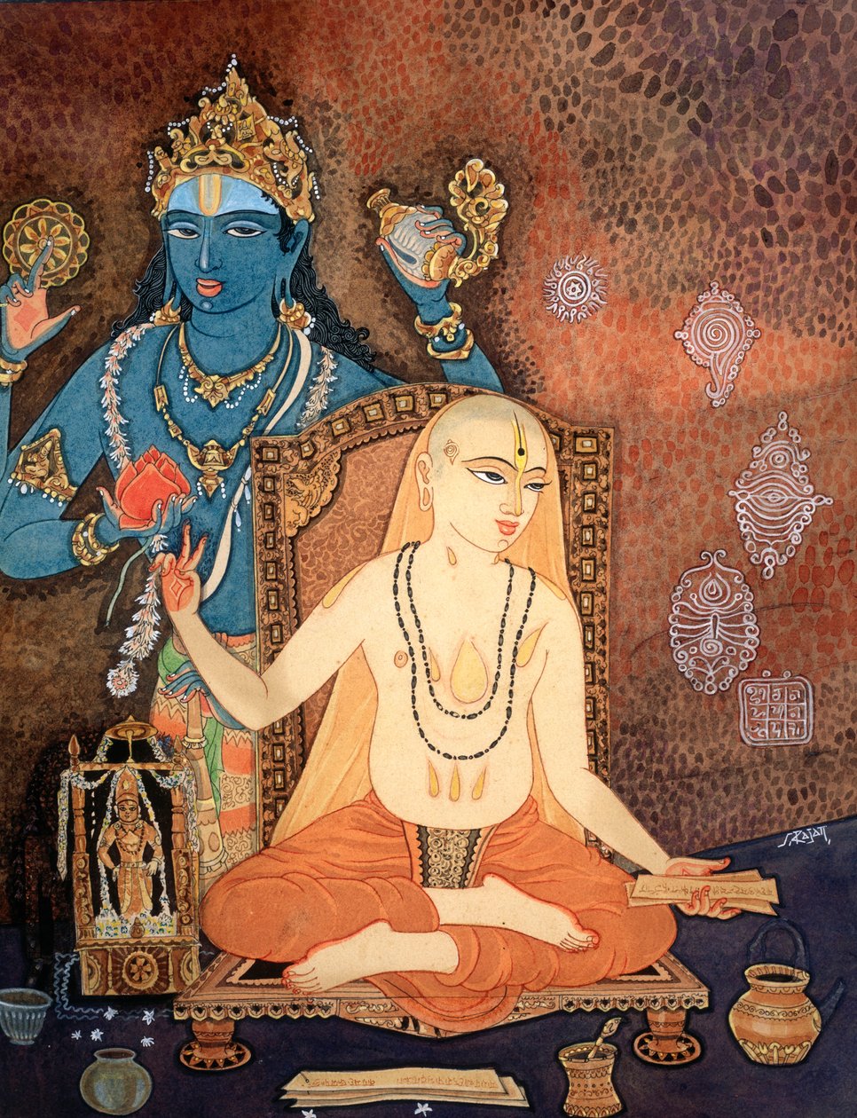 Hinduistický mnich (barevná litografie) od School Indian