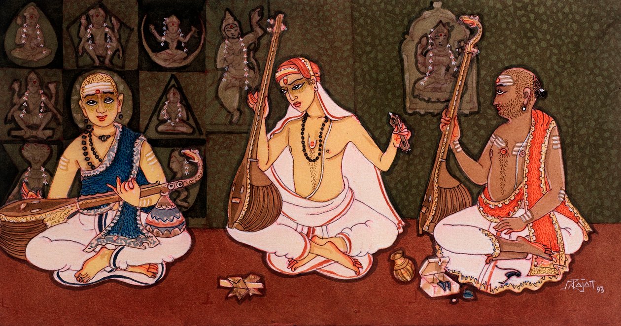 Hinduističtí mniši (akvarel na papíře) od School Indian