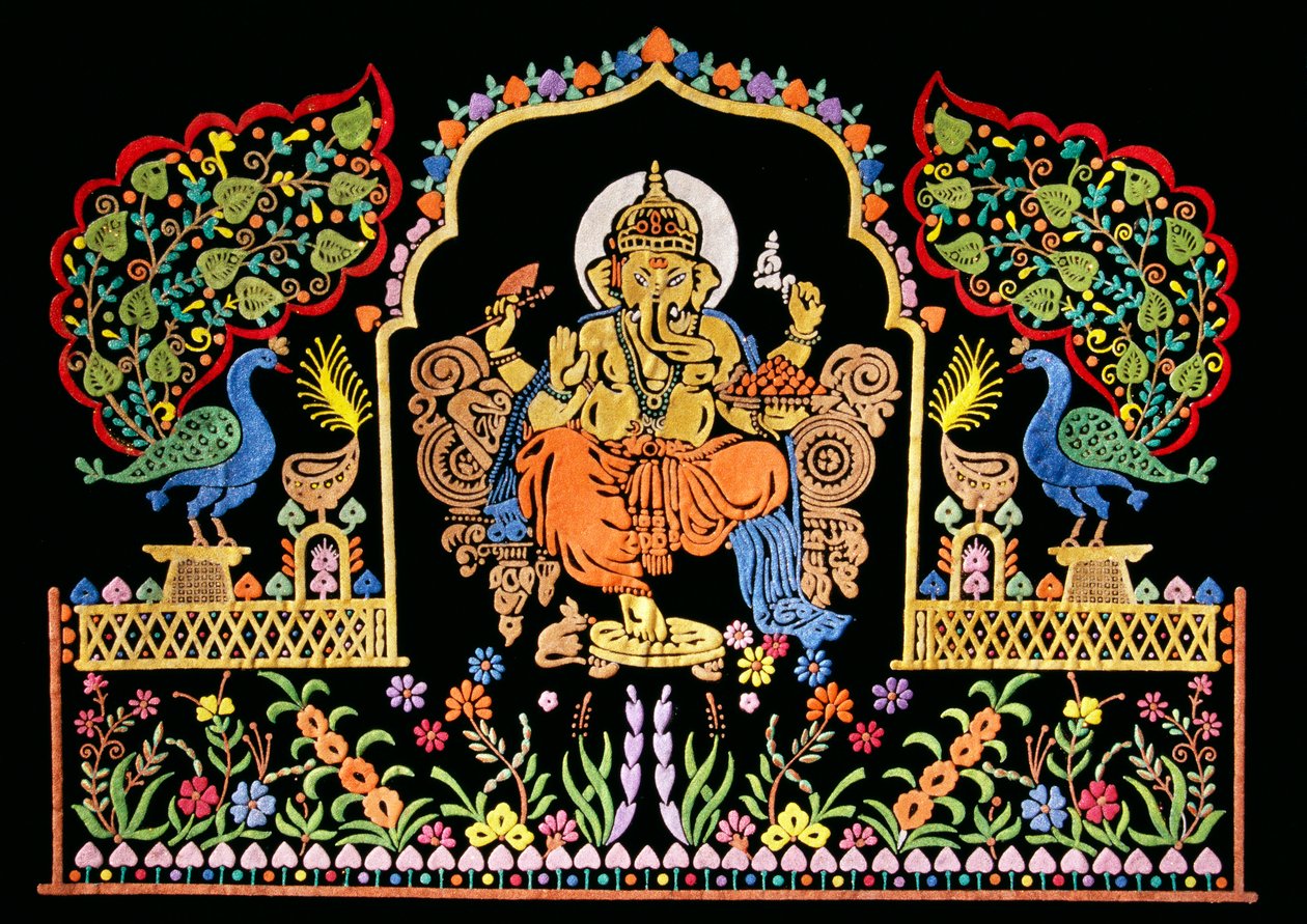 Pán Ganéša Ganpati Výšivky na sametu od School Indian