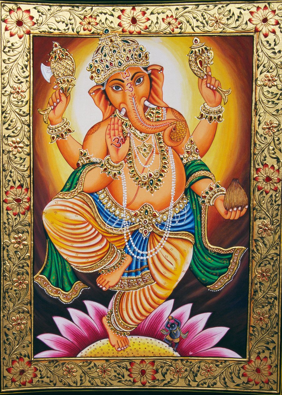 Pán Ganéša Ganpati miniatura malba na papíře od School Indian