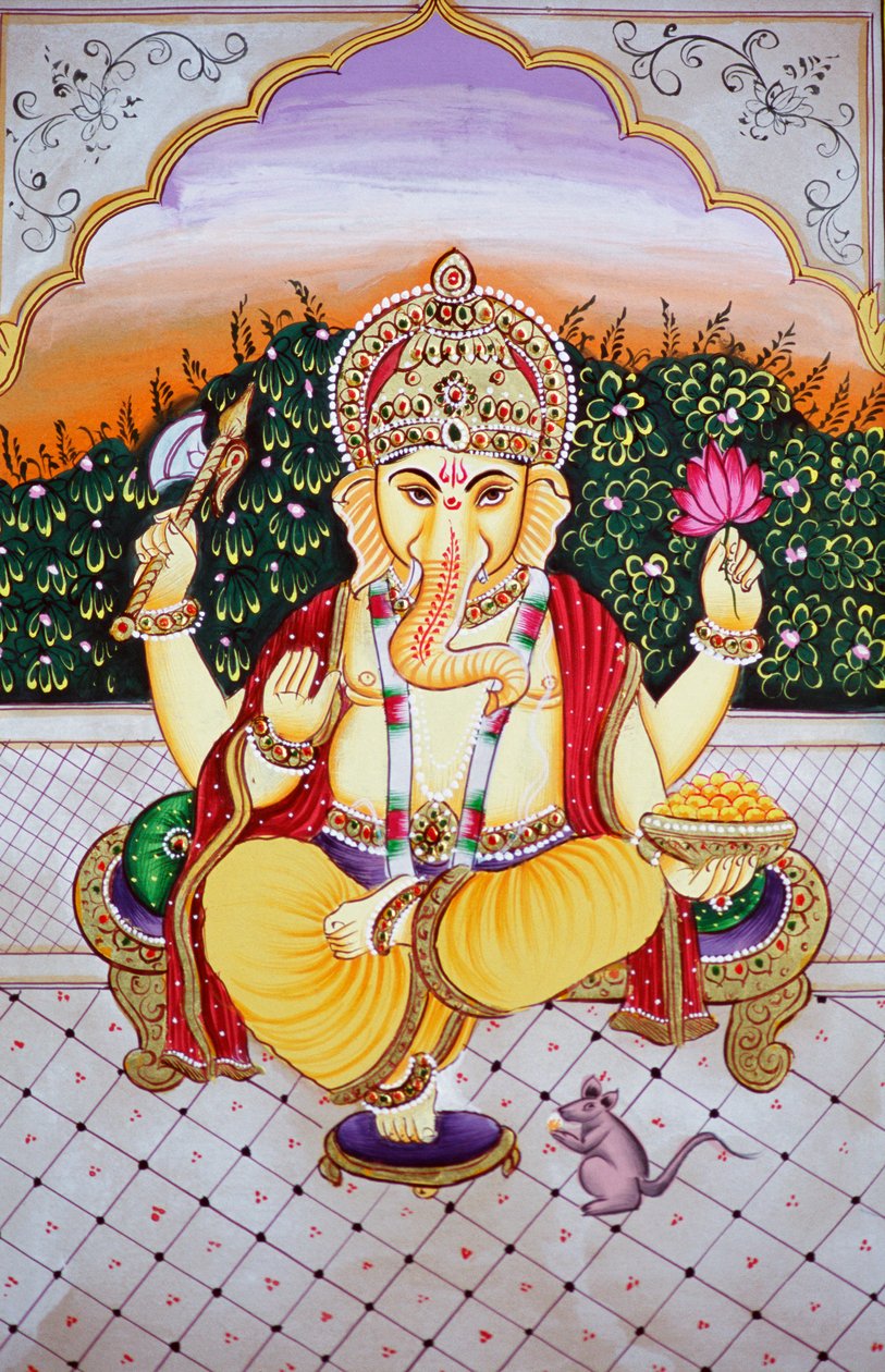 Pán Ganéša Ganpati v miniaturní malbě na papíře od School Indian