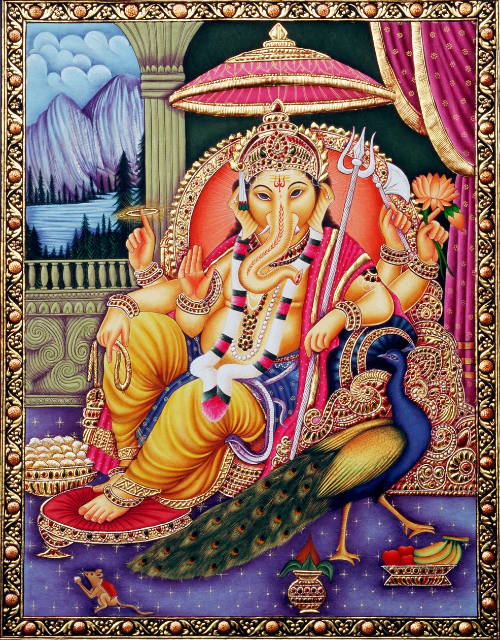 Pán Ganéša Ganpati v miniaturní malbě na papíře od School Indian