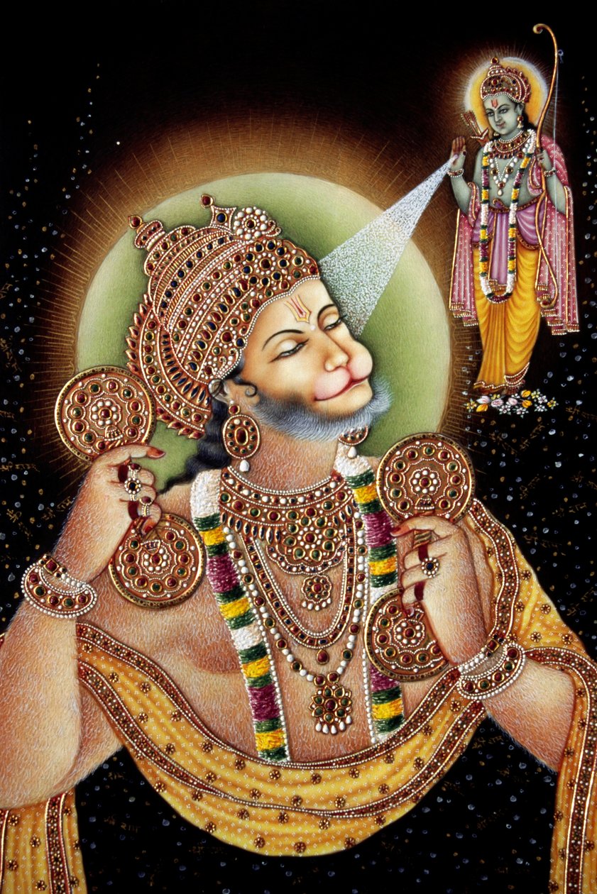 Pán Hanuman a Ráma Miniatura malba na papíře od School Indian