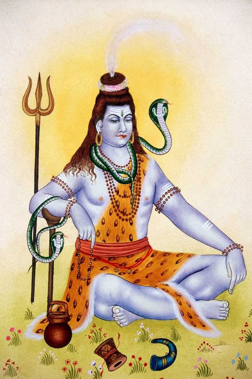 Miniaturní malba na papíře Lord Shiva Shanker od School Indian