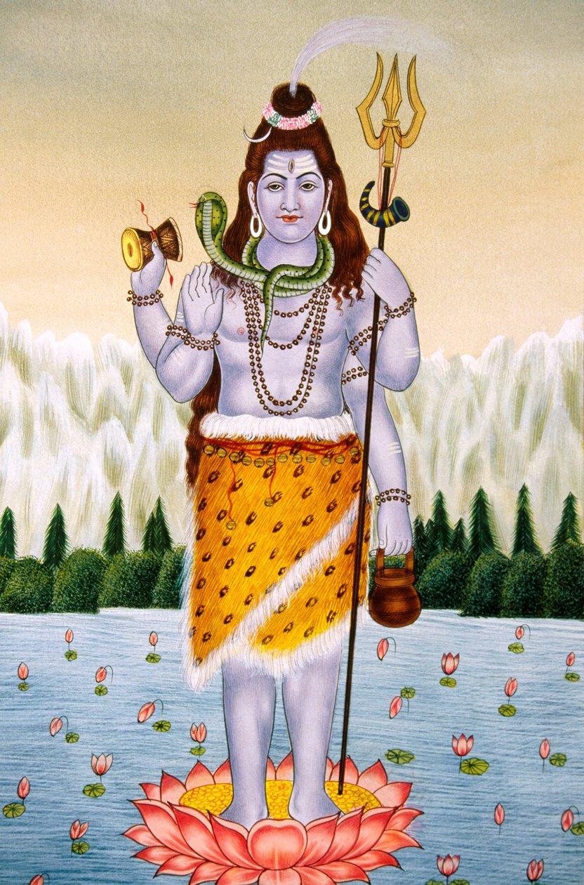 Miniaturní malba na papíře Lord Shiva Shanker od School Indian