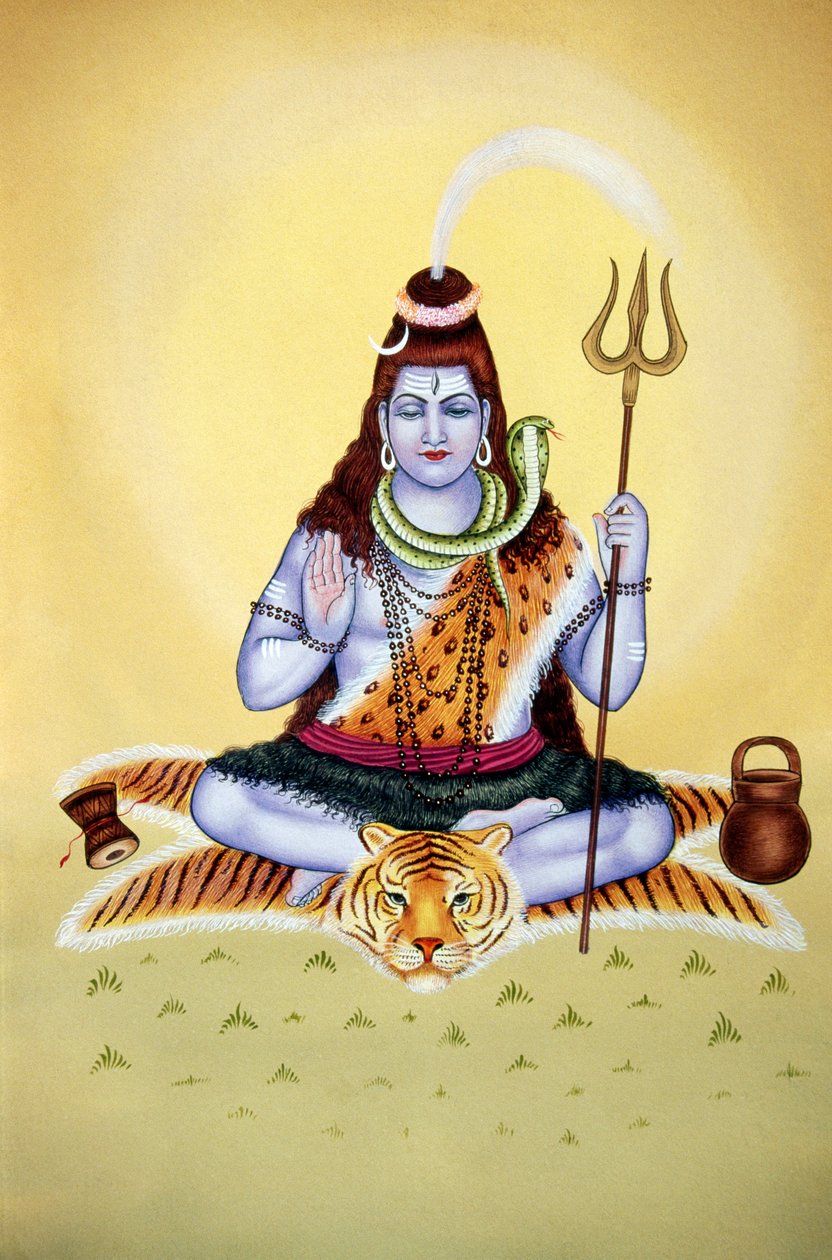 Miniaturní malba na papíře Lord Shiva Shanker od School Indian