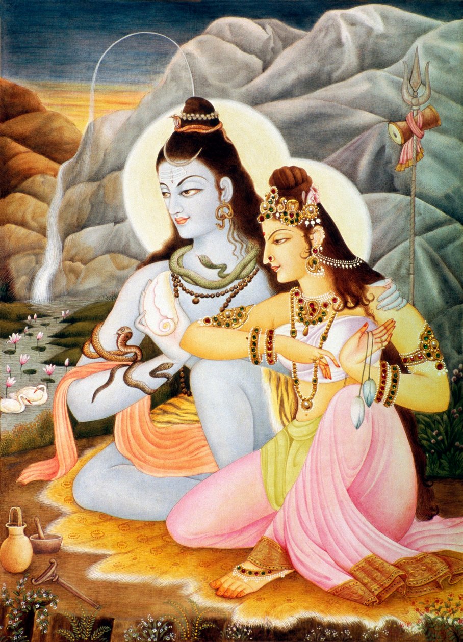 Pán Šiva Šanker Parvati Miniatura malba na papíře od School Indian