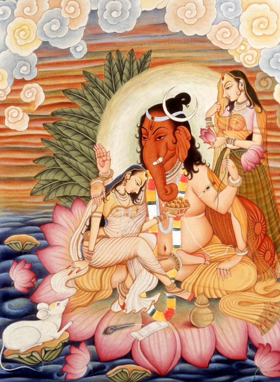 Miniaturní malba slona s hlavou boha Ganeshe Ganpatiho od School Indian