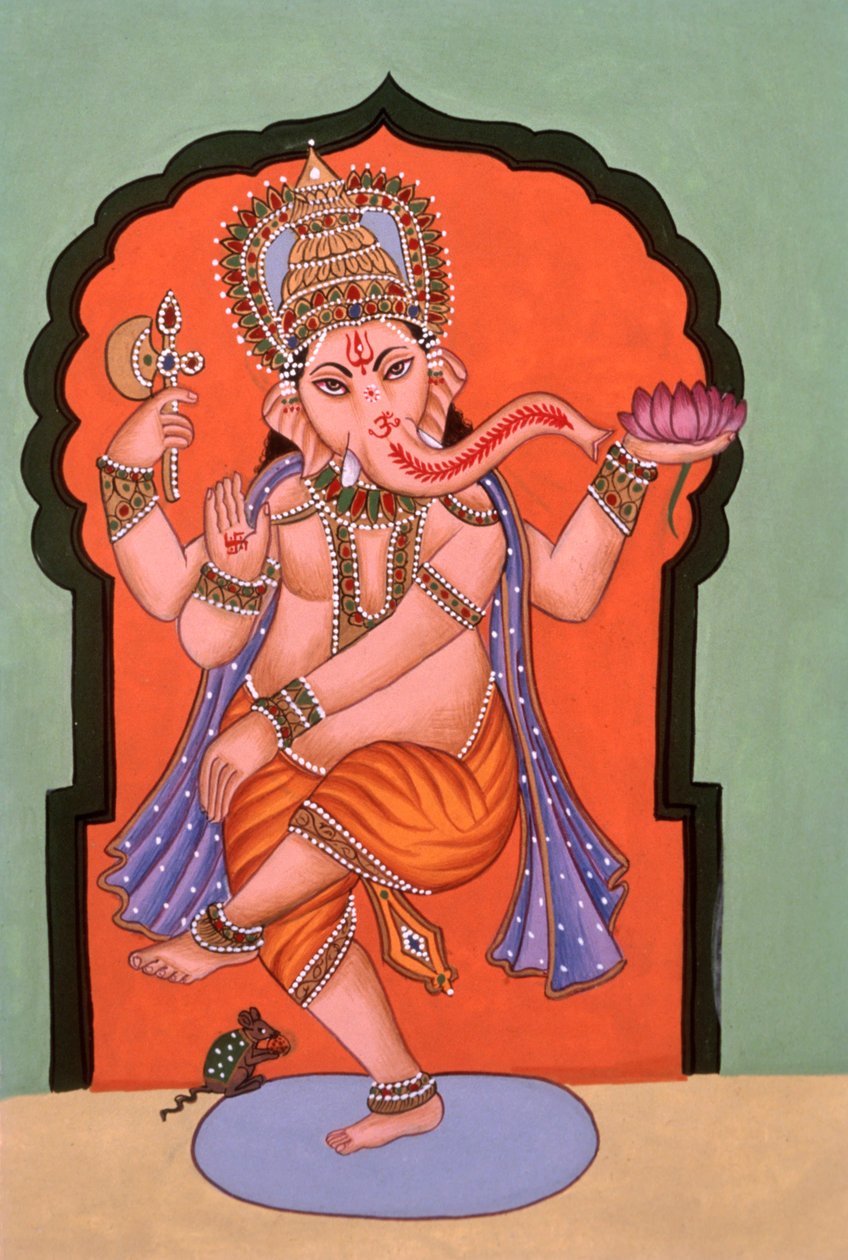 Miniaturní malba slona s hlavou boha Ganeshe Ganpatiho od School Indian