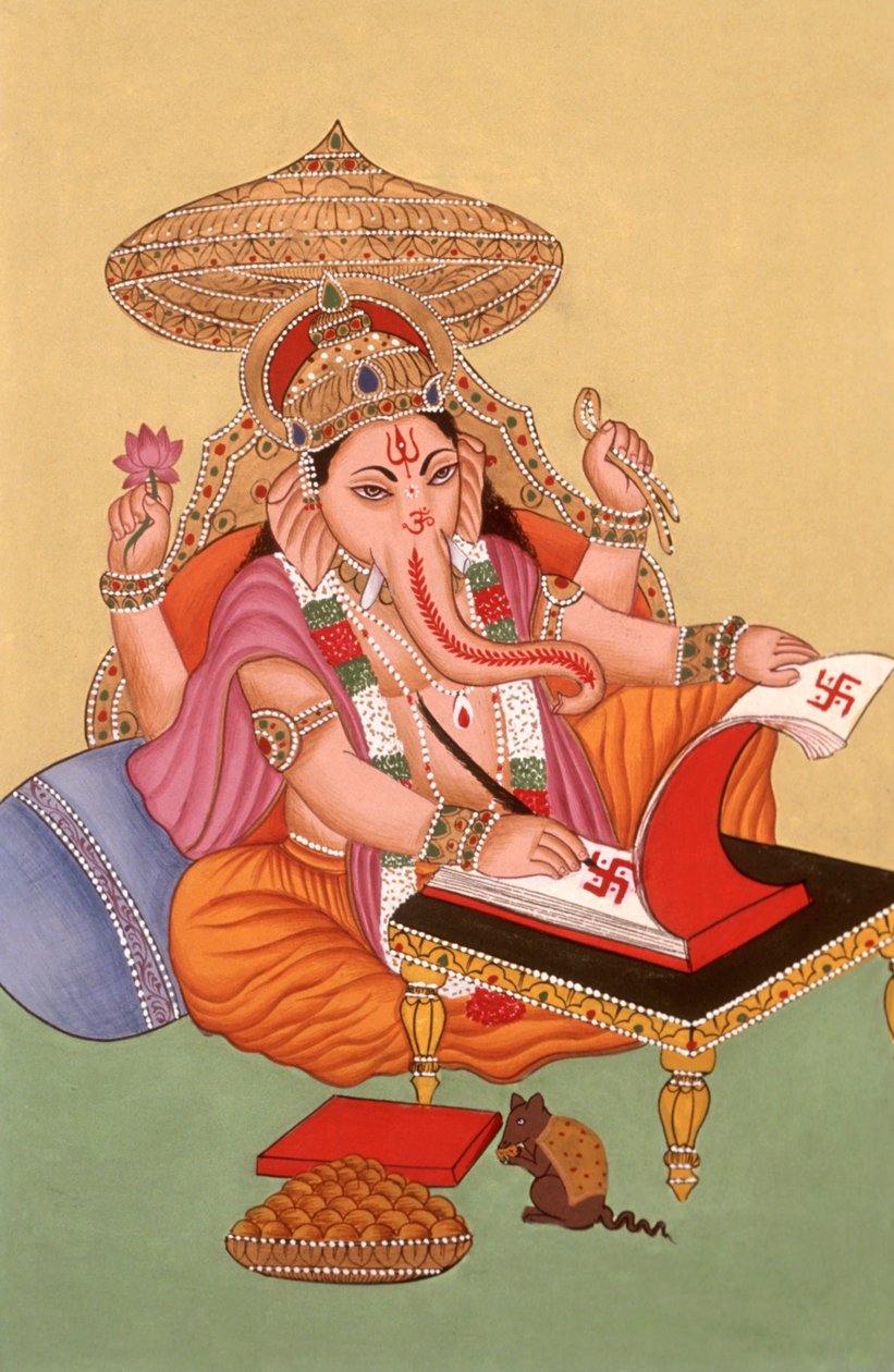 Miniaturní malba Bůh Ganesh Ganpati s hlavou slona, Indie od School Indian