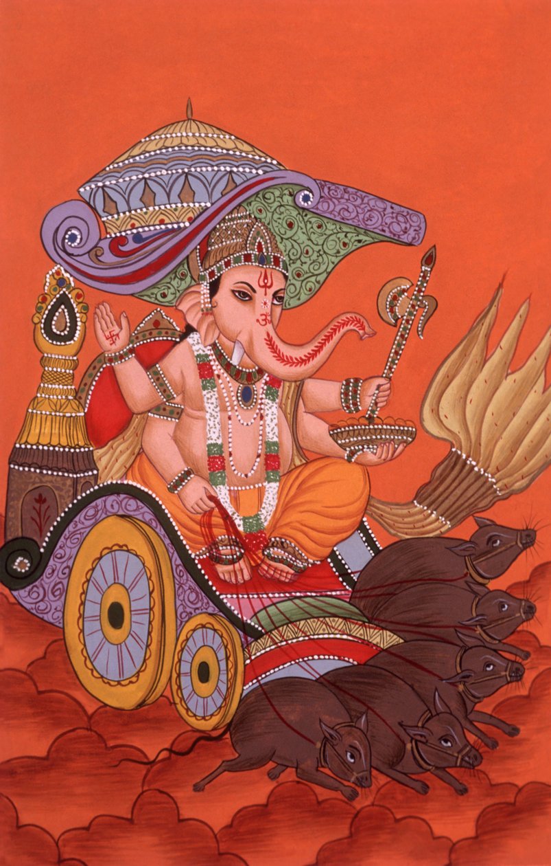 Miniaturní malba Bůh Ganesh Ganpati s hlavou slona, Indie od School Indian