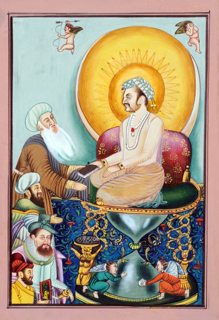 Miniatura Abul Fazl představující jméno Akbar mughalskému císaři Akbarovi od School Indian