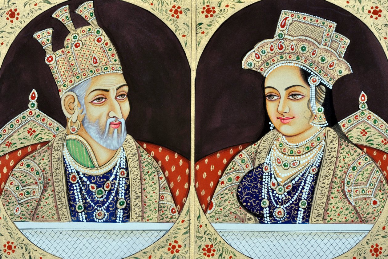 Miniatura Bhadur Shah Zafer s Jeenat Mahal Indie Asie od School Indian