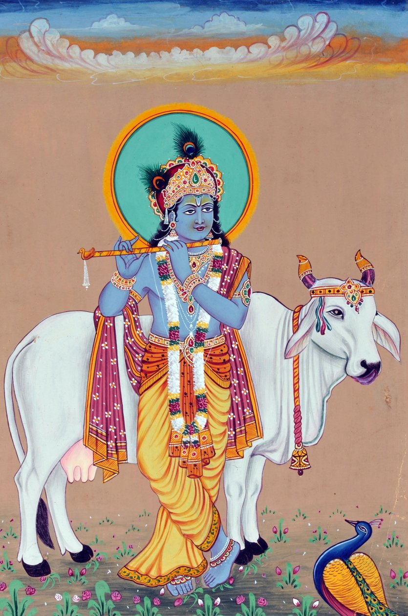Miniaturní malba Boha Krišny od School Indian