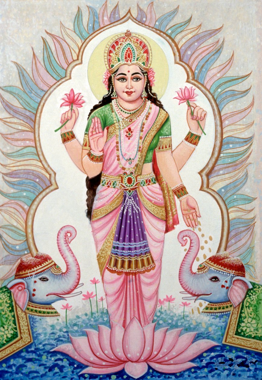 Miniaturní malba bohyně Laxmi, Indie od School Indian