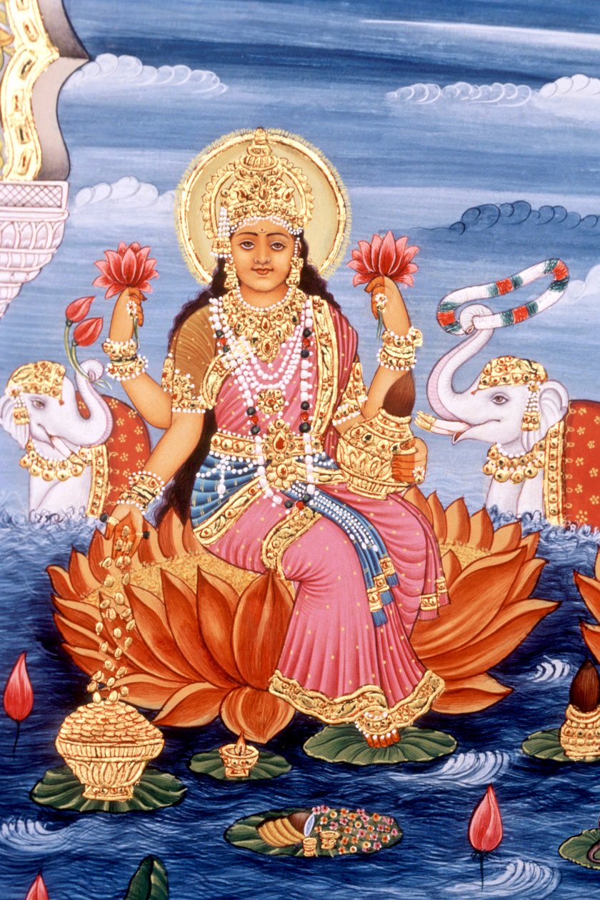 Miniaturní malba bohyně Laxmi, Indie od School Indian