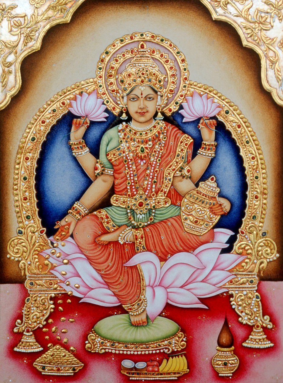 Miniaturní malba bohyně Laxmi, Indie od School Indian