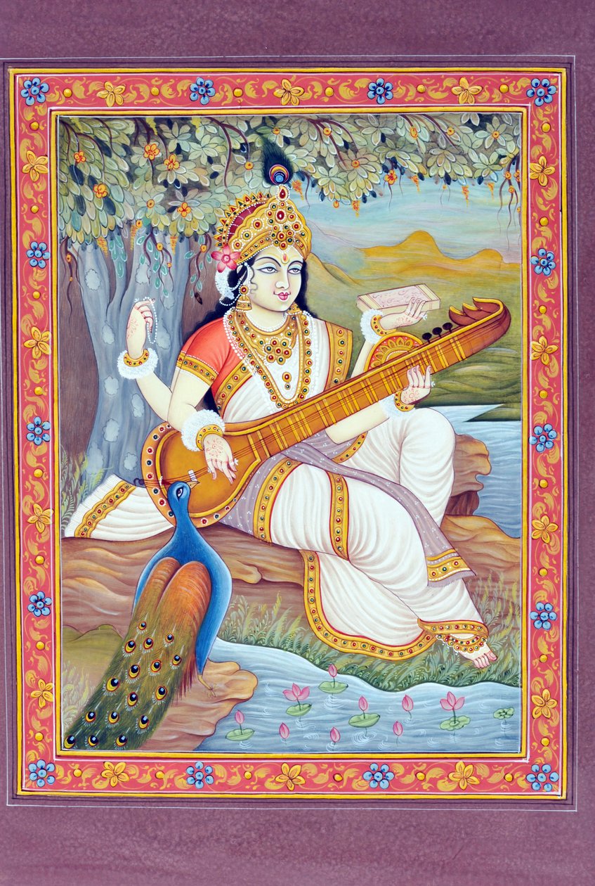 Miniaturní malba bohyně Sarasvatí od School Indian