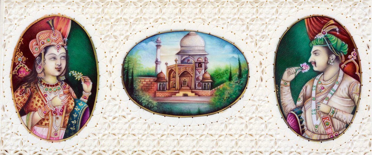Miniatura mughalského císaře Džahángíra s manželkou Noorjahan od School Indian