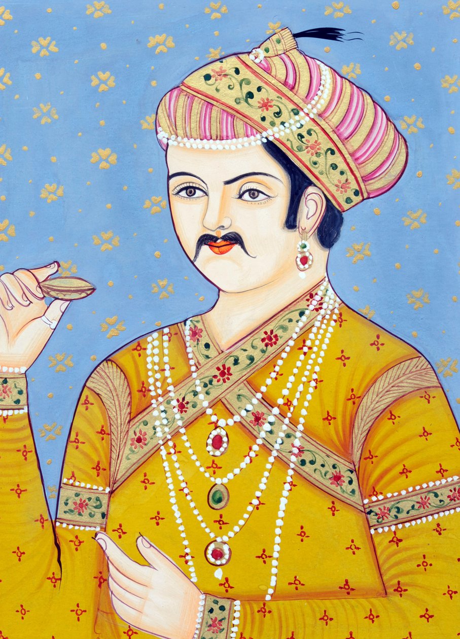 Miniaturní malba mughulského císaře Akbara od School Indian