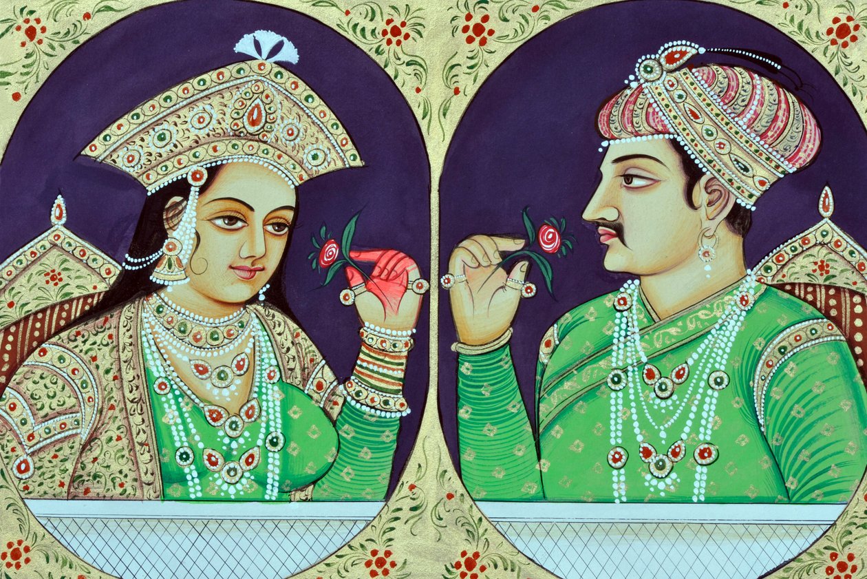 Miniaturní malba královny Noorjahan s Jahangirem Indie Asie od School Indian