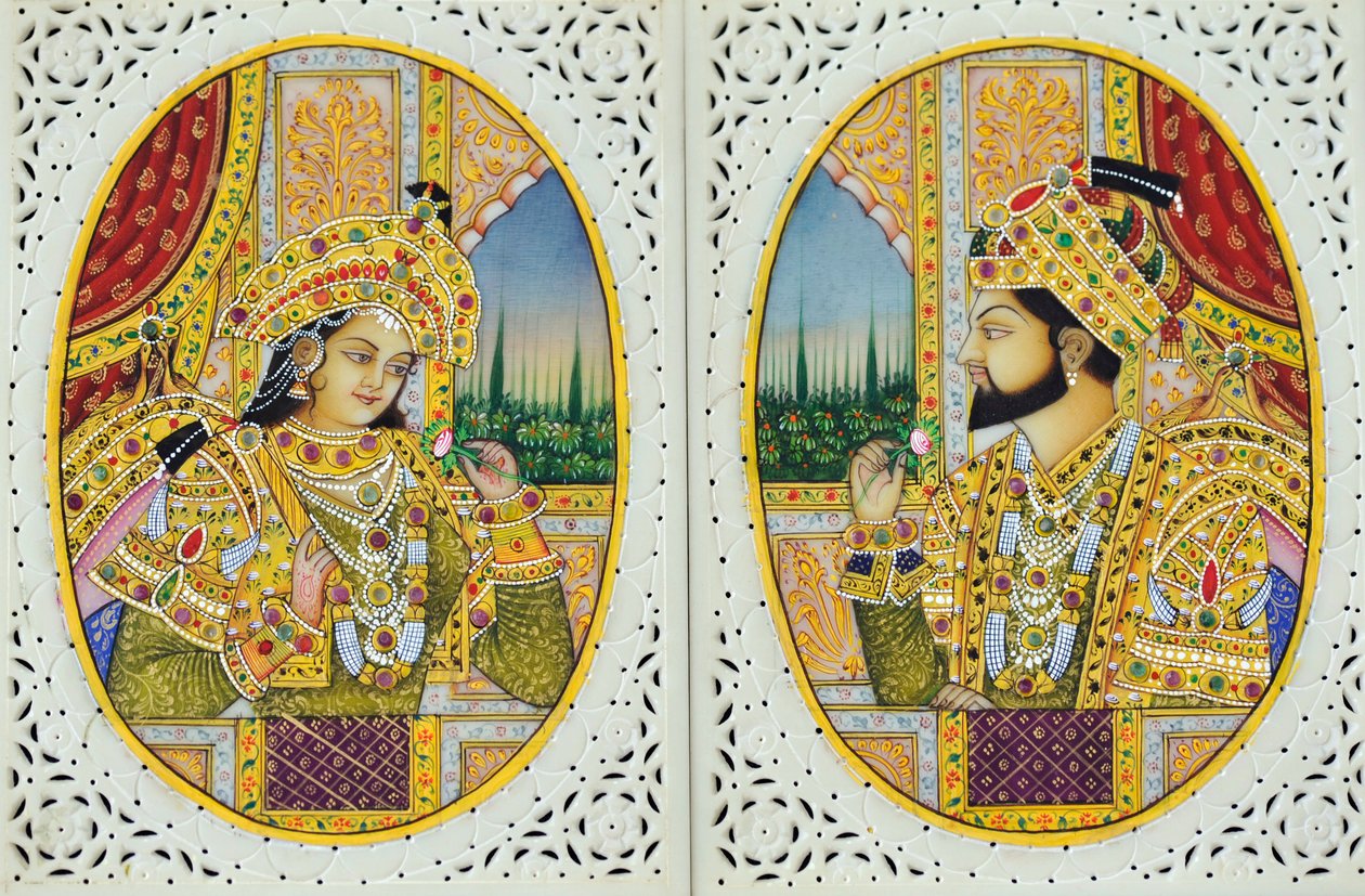 Miniatura Šáhdžahána s manželkou Mumtaj Mahal Indie Asie od School Indian