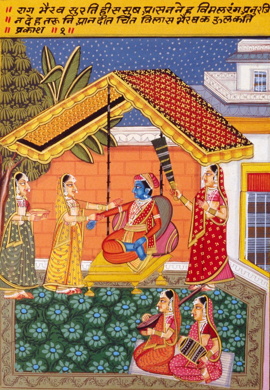 Miniaturní malba na papíře, Rag Bhairav, škola Nathdwara od School Indian