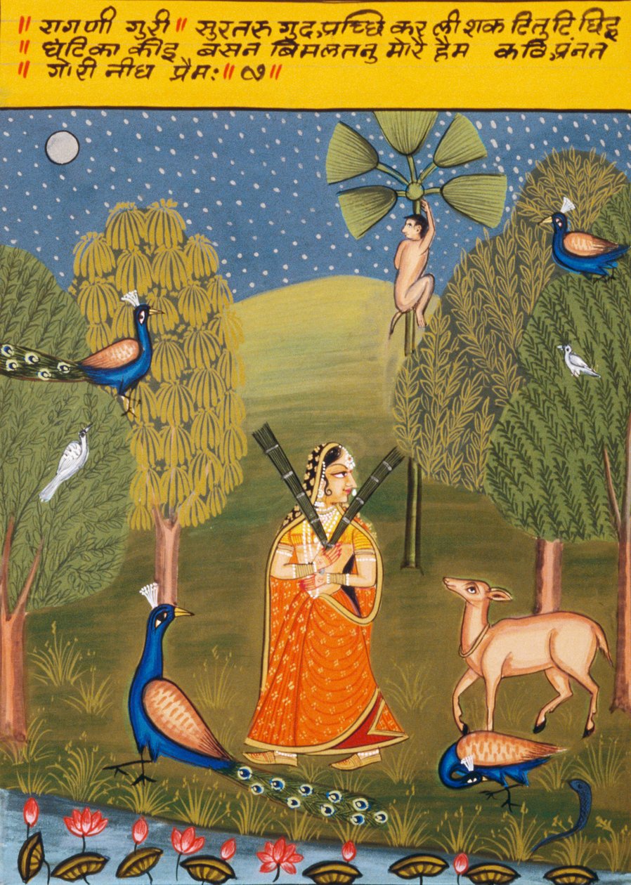 Miniaturní malba na papíře, Ragini Guri, škola Nathdwara od School Indian