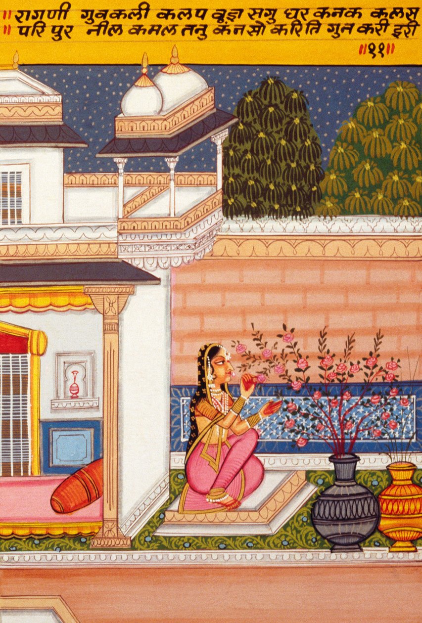 Miniaturní malba na papíře, Ragini Guwakalee, škola Nathdwara od School Indian
