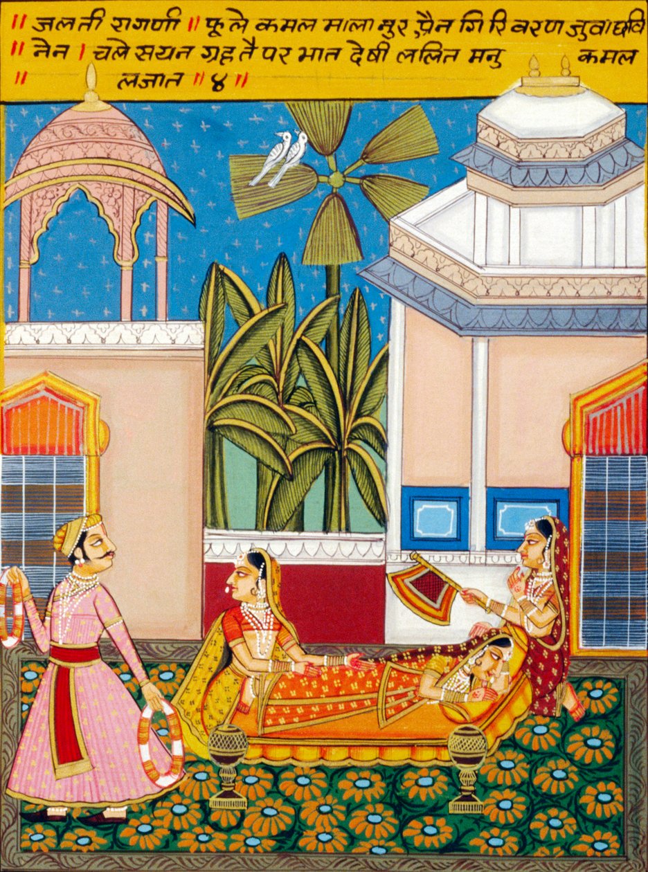 Miniaturní malba na papíře, Ragini Jhalti, škola Nathdwara od School Indian