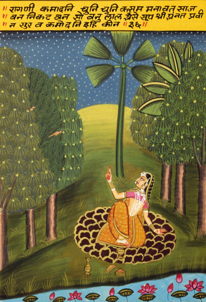 Miniaturní malba na papíře, Ragini Kamadhani, škola Nathdwara od School Indian