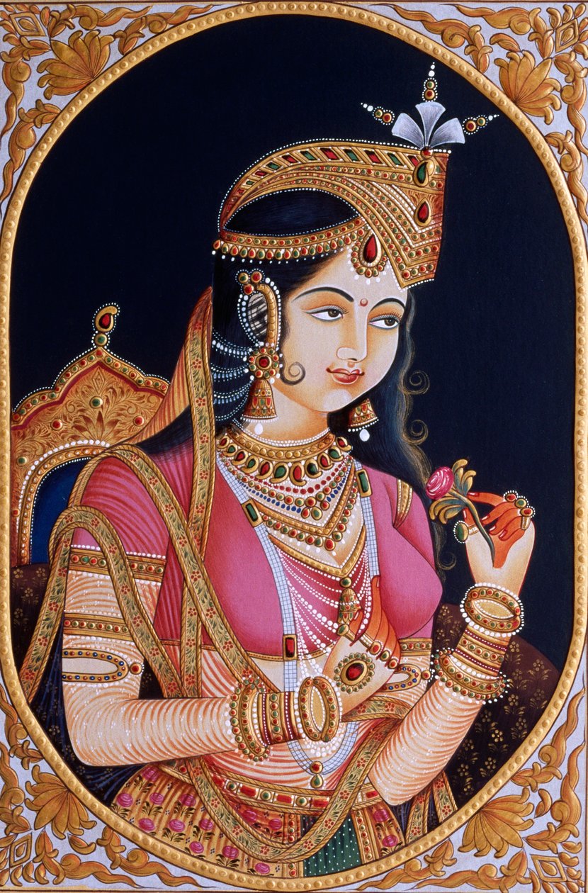 Miniaturní malba na papíře princezny Mumtáz Mahal, manželky mughalského císaře Šáhdžahána od School Indian