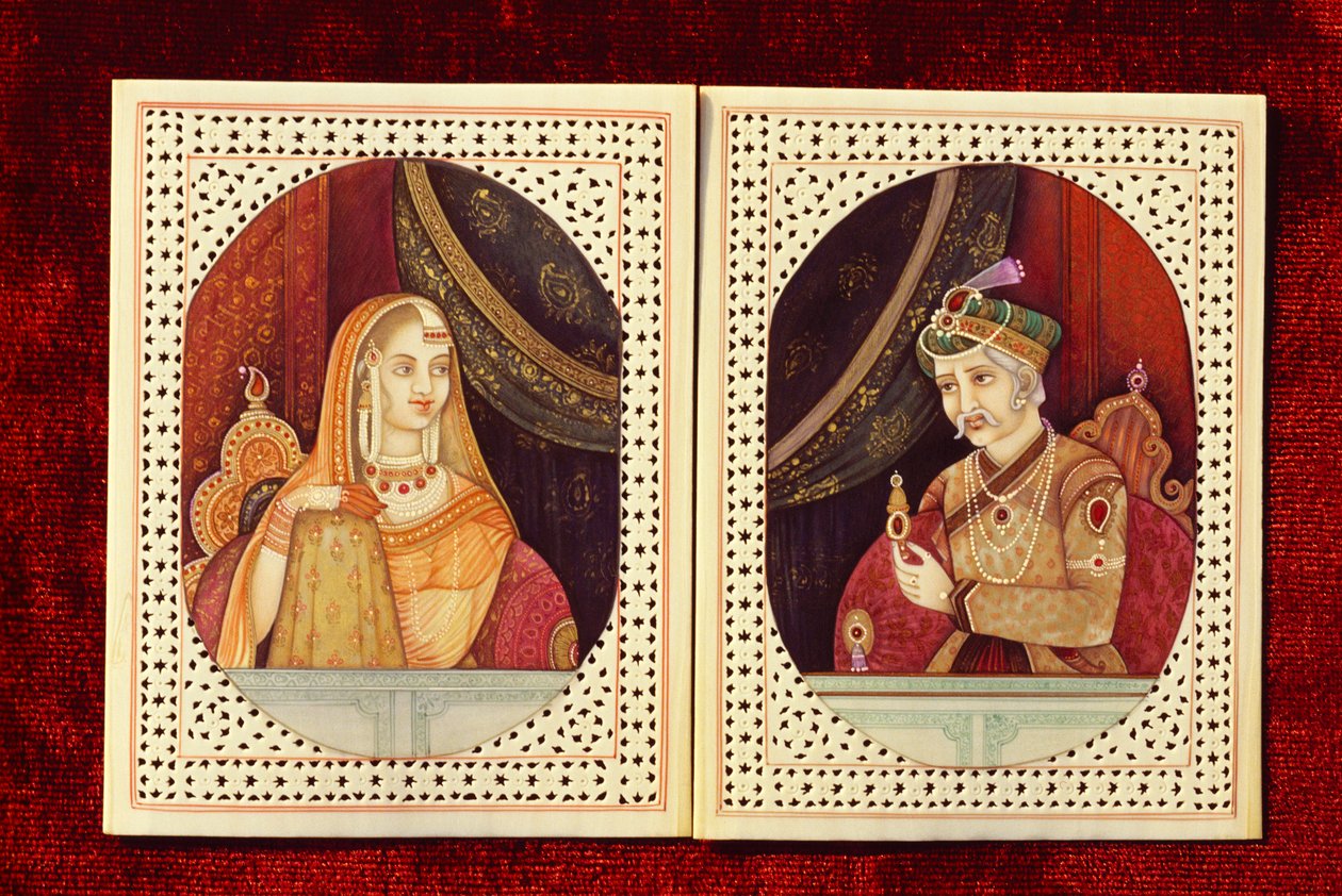 Mughalský císař Akbar  Jodhabai Obrazy ze slonoviny od School Indian