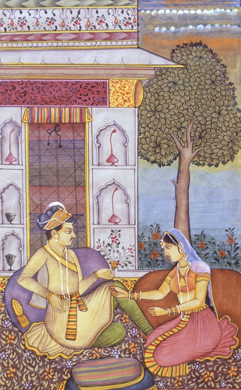 Mughalská miniatura na papíře Královský král si vychutnává nápoj od School Indian