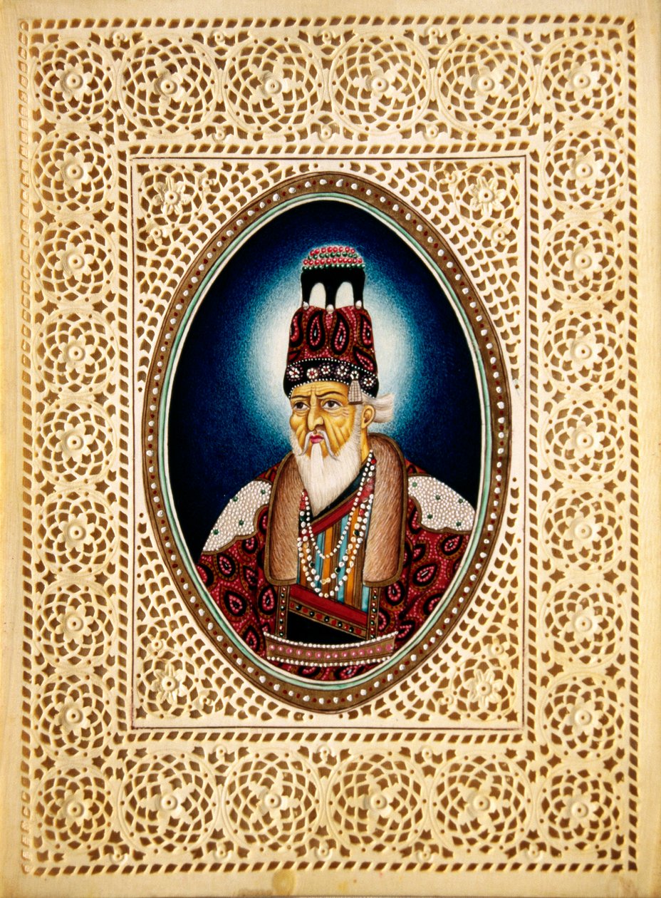 Obraz mughalského císaře Šáhdžahána na slonovině od School Indian