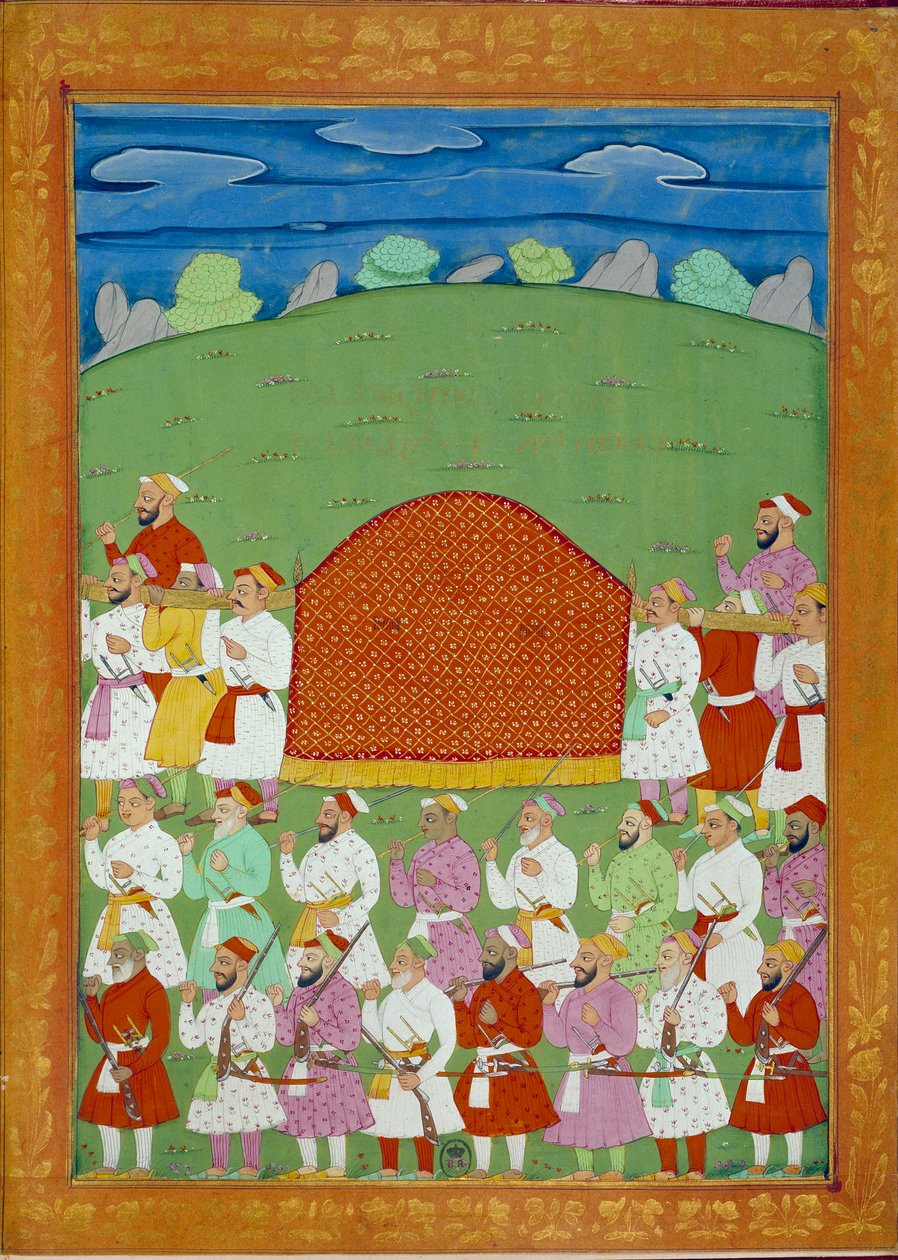Palanquin of the Concubines of Sultan, court of the Shah Alem. Indické a perské miniatury v „Dějinách Indie od Tamertante po Orangreyb““ od Niccolo Manucciho (1638-1717). BN, Paříž. od School Indian
