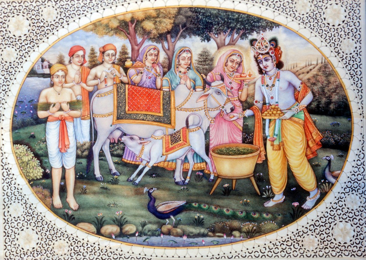 Miniaturní obrazy Rádhy Krišny od School Indian