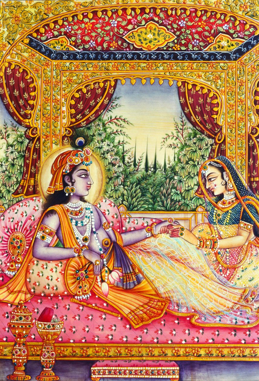 Rádha Krišna miniatura malba na slonovině od School Indian