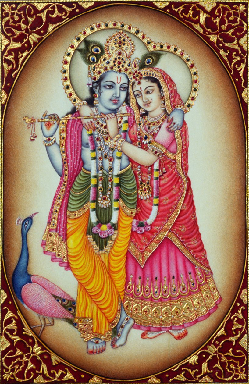 Rádha Krišna miniatura malba na slonovině od School Indian