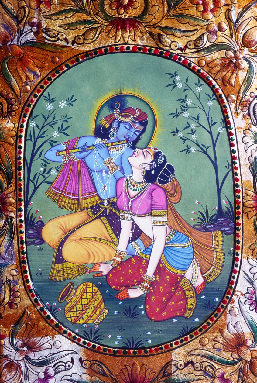 Rádha Krišna miniatura malba na papíře od School Indian