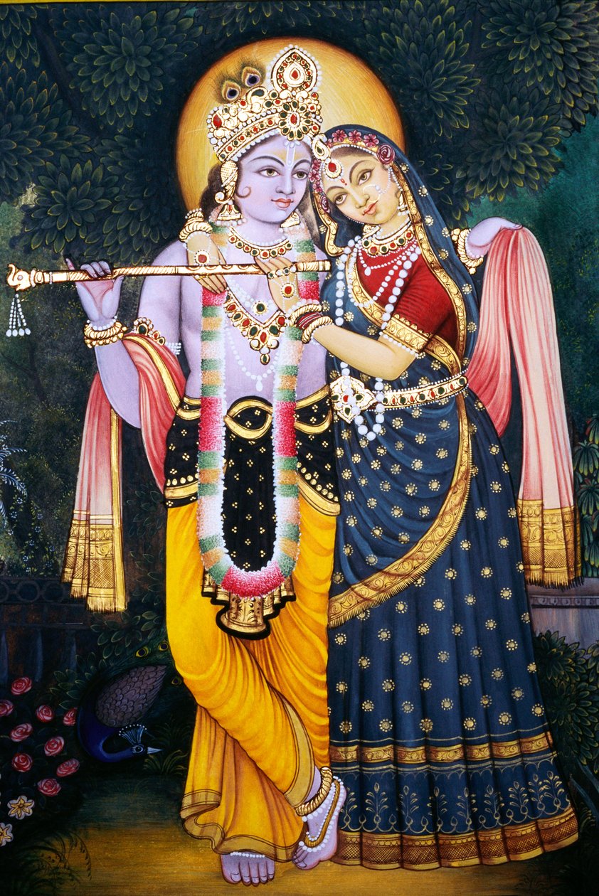 Rádha Krišna miniatura malba na papíře od School Indian
