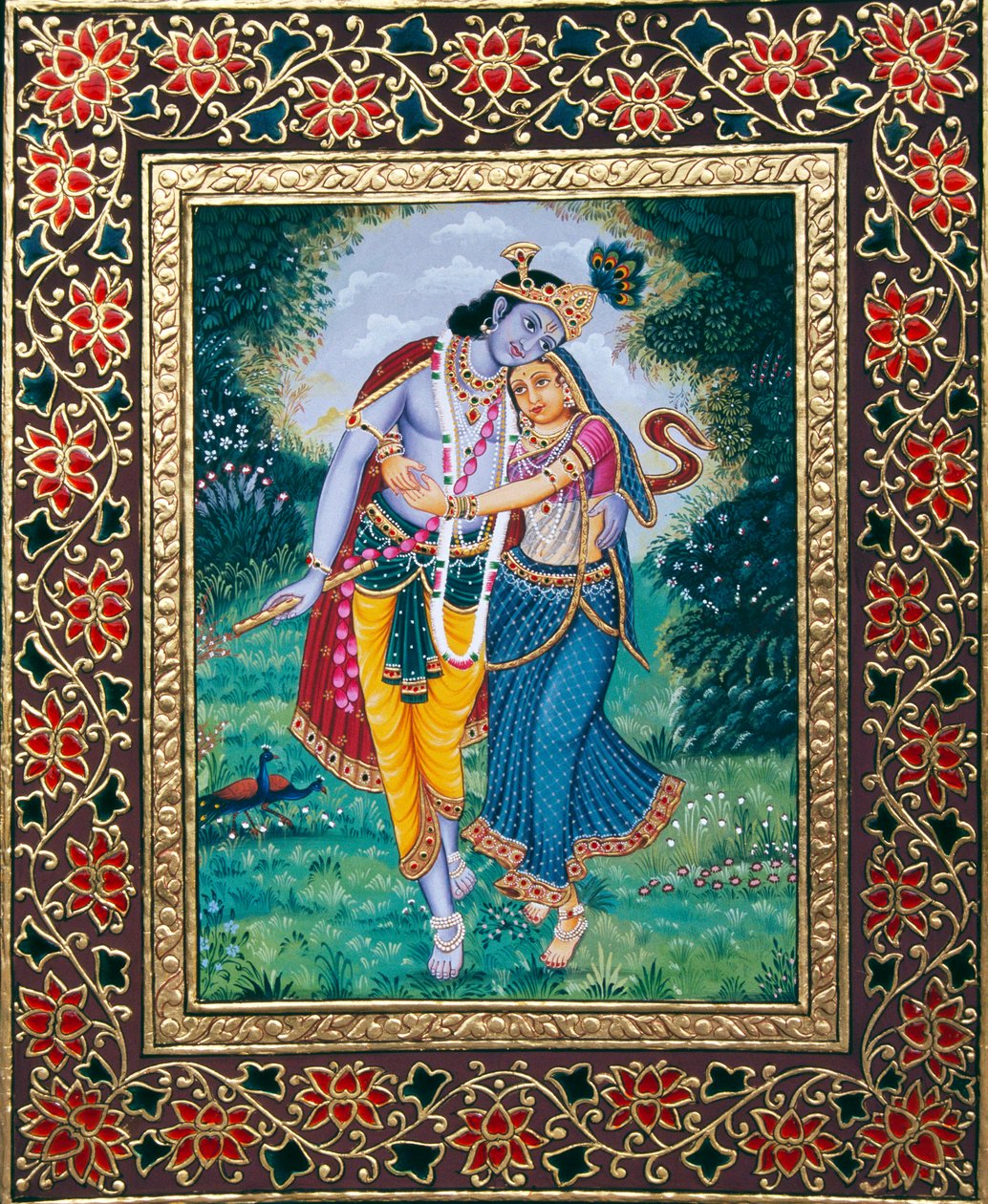 Rádha Krišna miniatura malba na papíře od School Indian