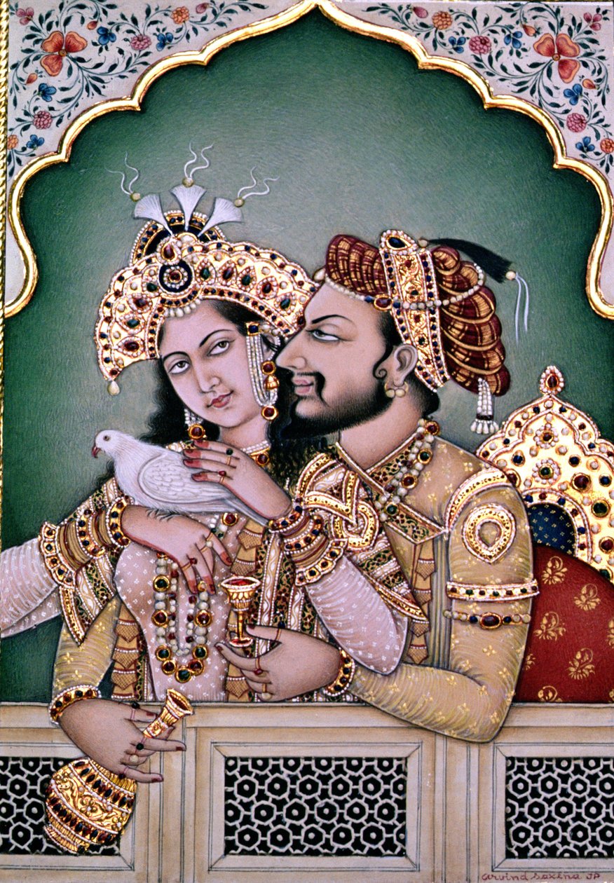 Šáhdžahán (1592-1666) a jeho manželka Ardžumand Banu Begum (zemř. 1631) Mumtáz-i Mahal od School Indian