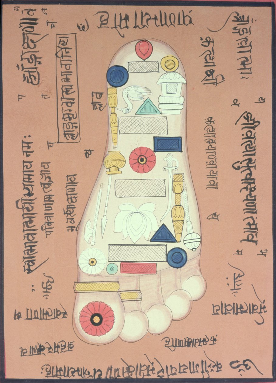 Tantrický diagram pravé nohy (kvaš a akvarel na papíře) od School Indian