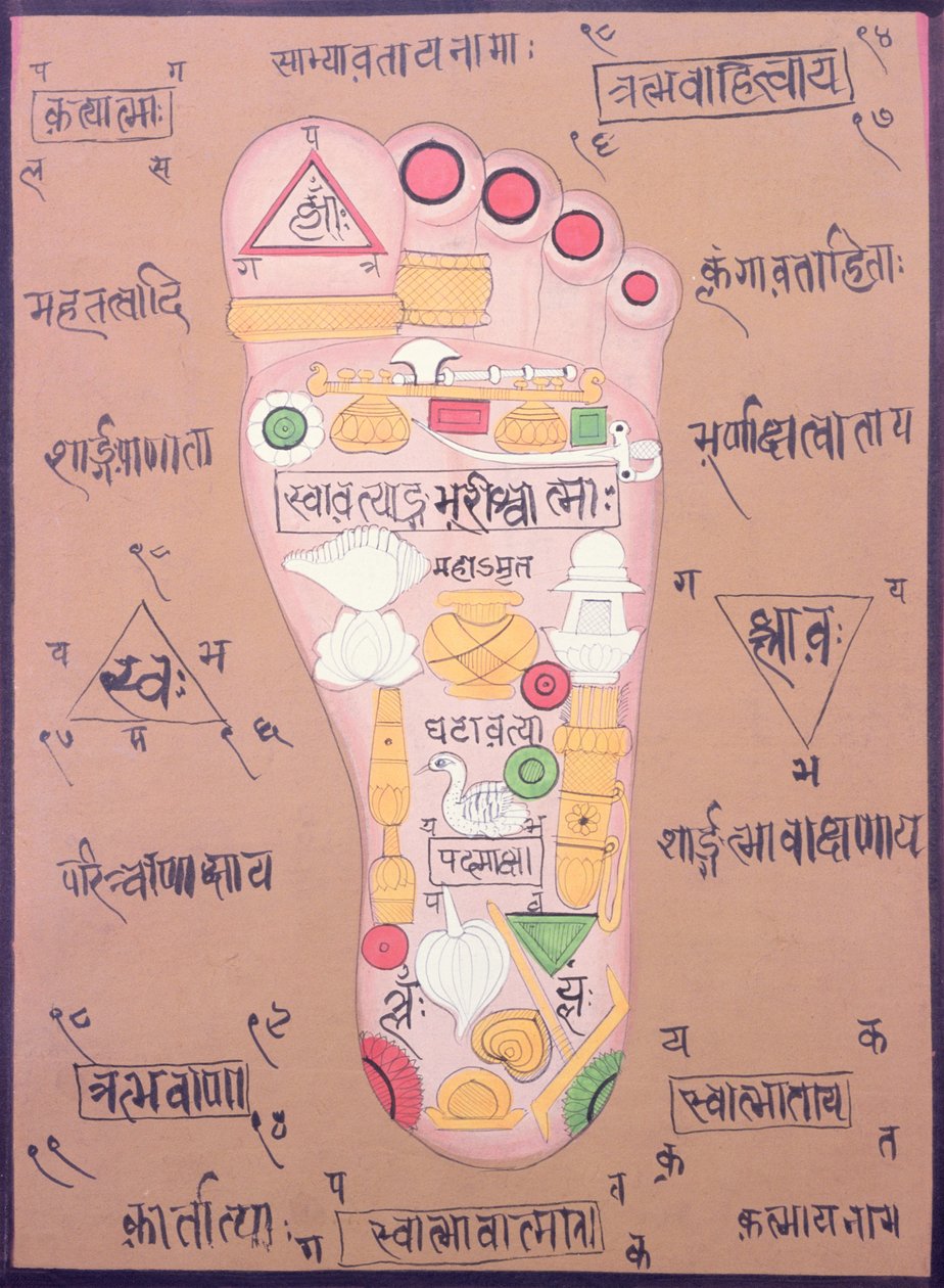 Tantrický diagram pravé nohy (kvaš a akvarel na papíře) od School Indian